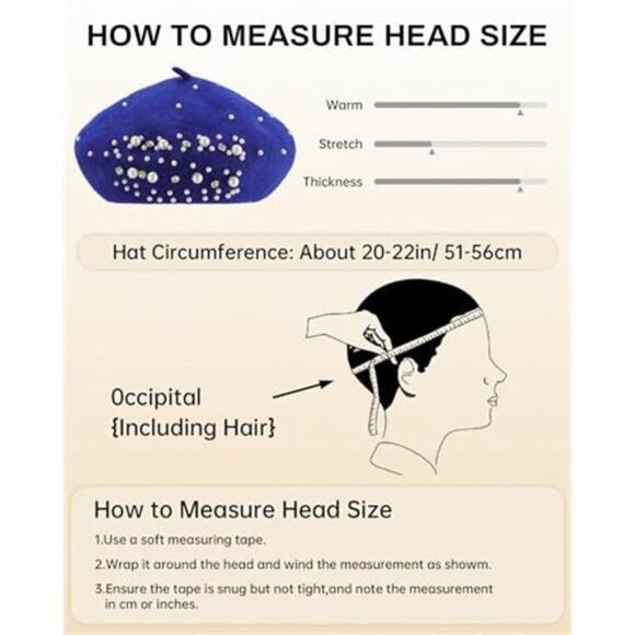Women\'s French Wool Beret with Pearl & Rhinestone Embellishments Beanie Cap main image 5